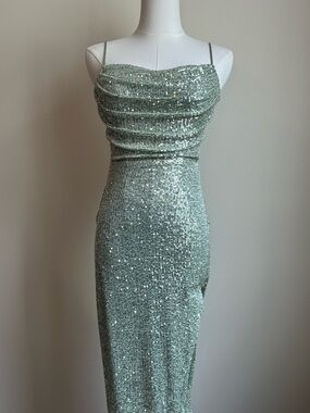 Windsor Sage Green Sequin Formal Slip Prom Dress